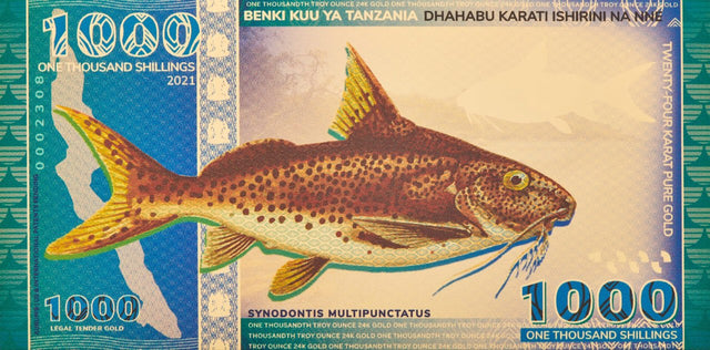 Tanzanian 1000 Shilling Lake Tanganyika Catfish Aurum® 24k Gold Bill