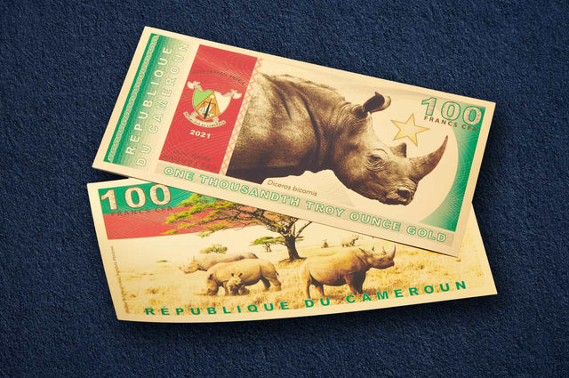 Republic of Cameroon 100 Francs CFA Black Rhinoceros Aurum® 24k Gold Bill