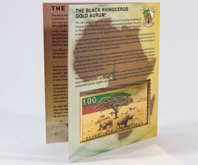 Republic of Cameroon 100 Francs CFA Black Rhinoceros Aurum® 24k Gold Bill